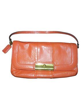 Coach Kristen Coral Patent Leather Flap Large Wristlet Wallet Clutch